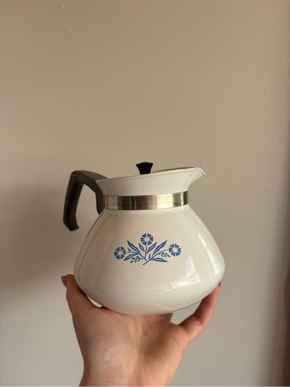 Corningware White Coffee Carafe with Blue Floral Accent
